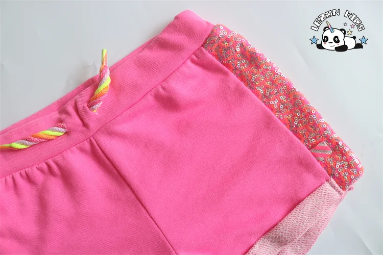 LEZONKIDS - Customization Autumn Pink Sequined Hoodie and Shorts Kids Tracksuits Sets for Girls